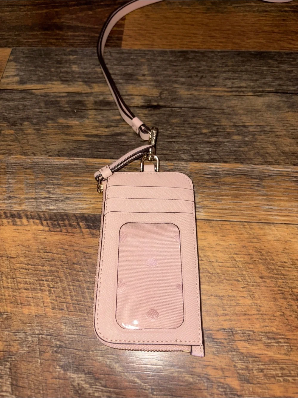 kate spade blush pink id card holder lanyard